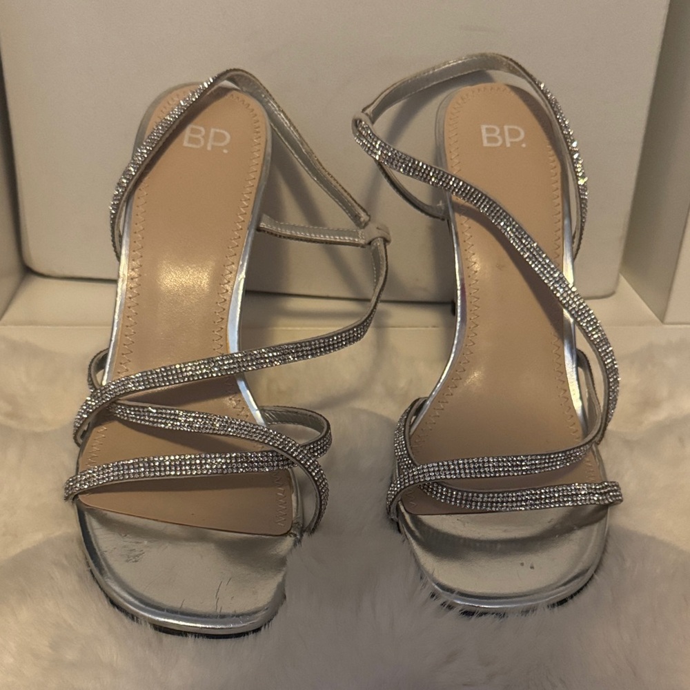 BP Shimmering Silver Strappy Heels